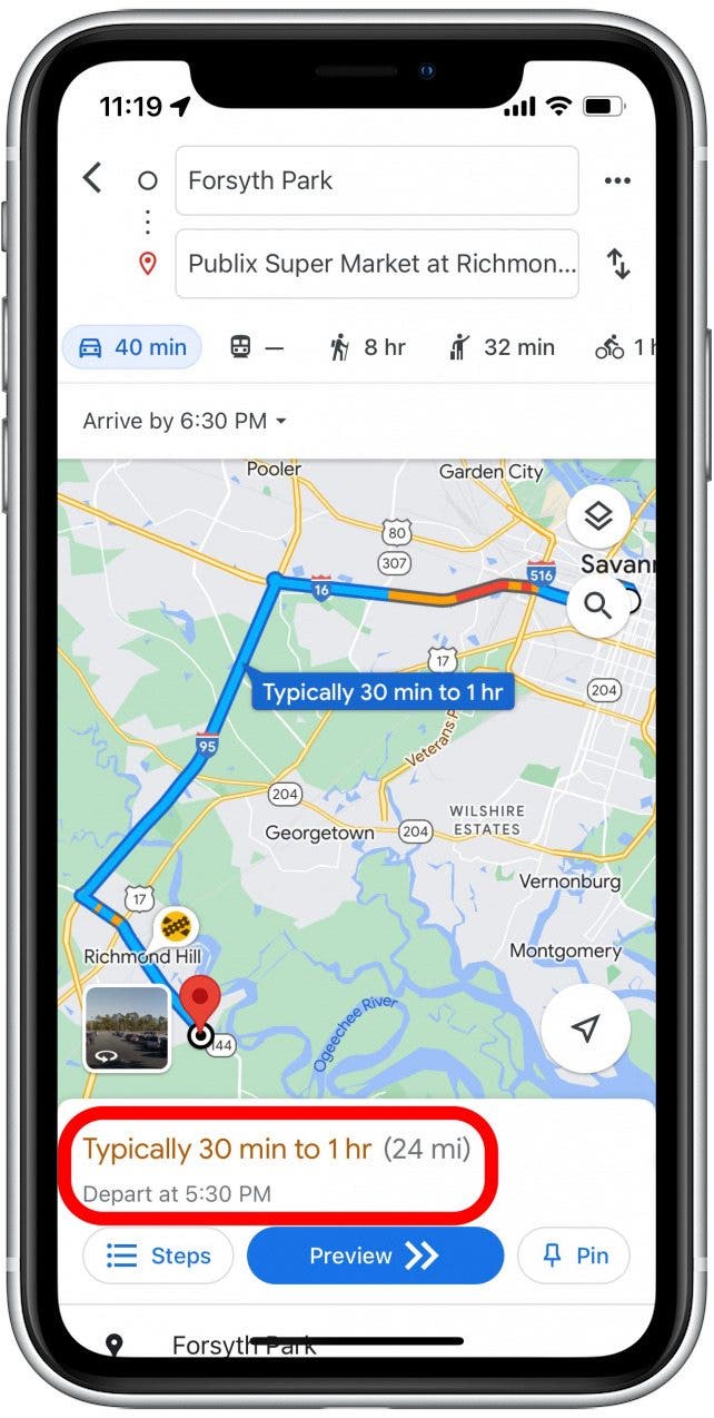 Google Maps vous montrera à quoi ressemblera le trafic pour votre voyage et à quelle heure vous devez partir pour arriver à temps.