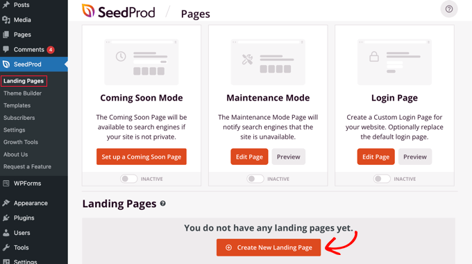 Ajouter une nouvelle page de destination SeedProd