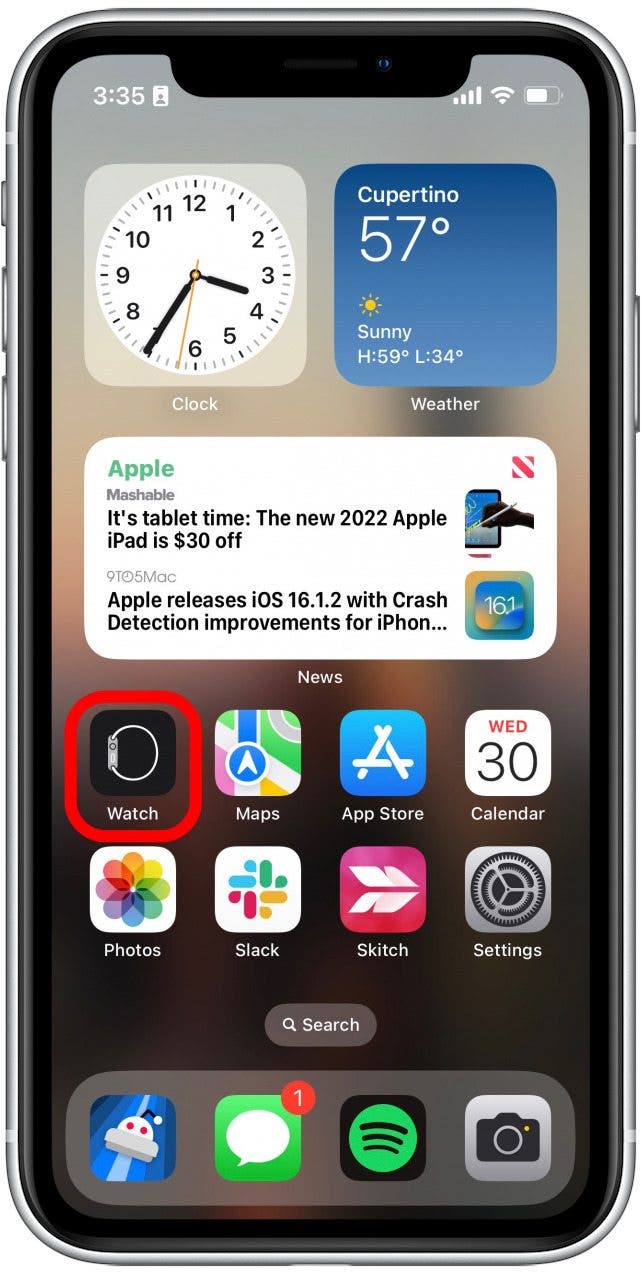 Ouvrez l'application Watch sur votre iPhone.