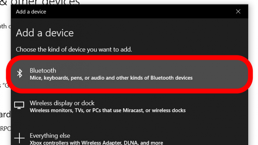 Dans le menu Ajouter un appareil, cliquez sur Bluetooth.