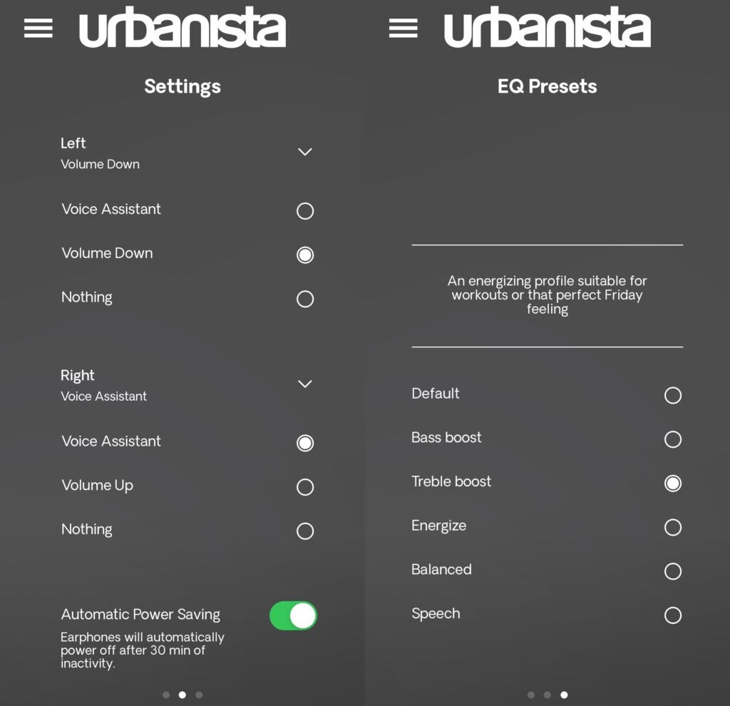 Commandes dans l'application Urbanista Audio