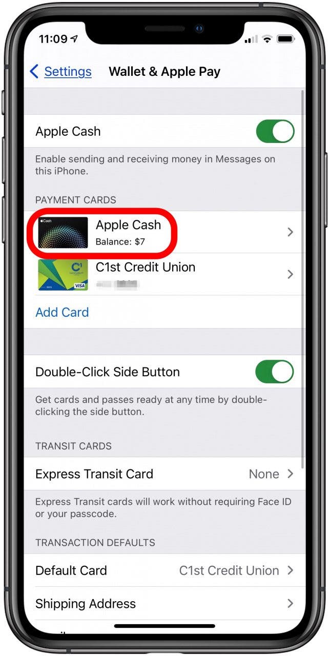appuyez sur la carte que vous avez utilisée pour effectuer le paiement Apple Pay