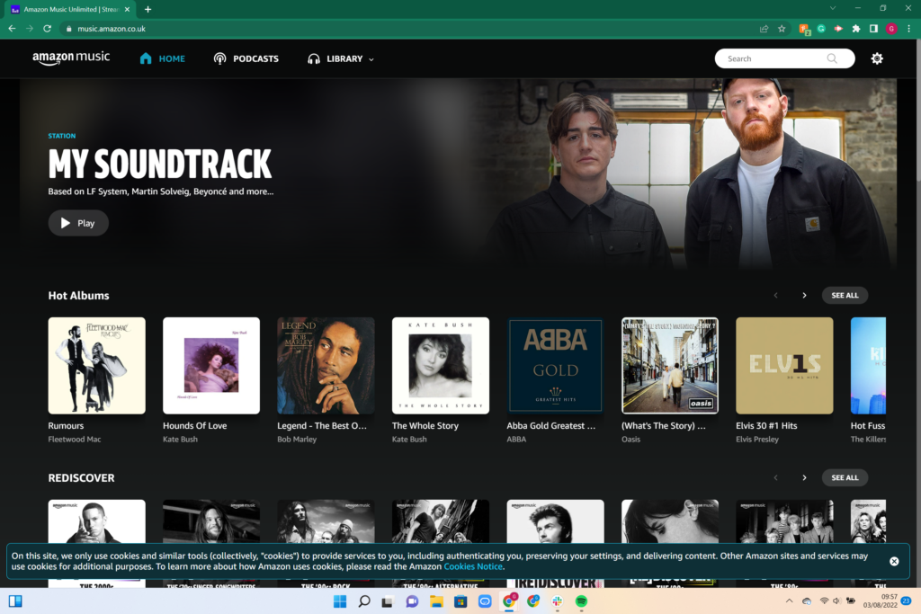 Page d'accueil d'Amazon Music Unlimited