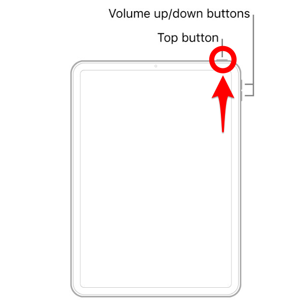 Appuyez sur le bouton du haut et maintenez-le enfoncé jusqu'à ce que le logo Apple apparaisse, puis relâchez le bouton.