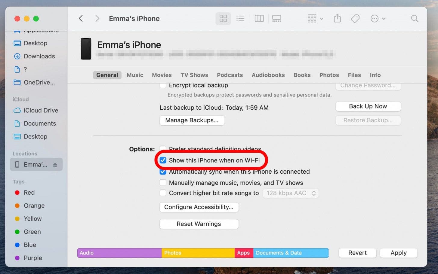 transférer un fichier entre iphone et mac en wifi