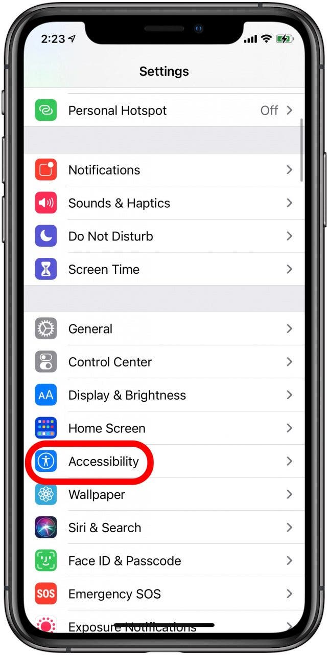 paramètres d'accessibilité de l'iphone
