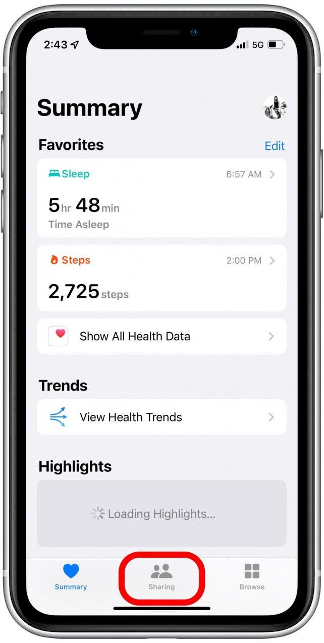 Application de santé partageant l'iPhone
