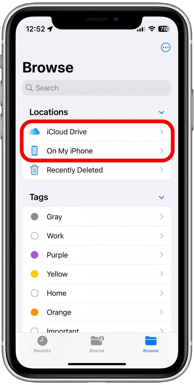 Appuyez sur iCloud Drive ou Sur mon iPhone, selon l'option que vous avez choisie dans la section précédente.