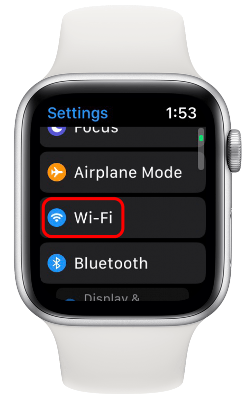 appuyez sur wifi dans les paramètres de l'apple watch