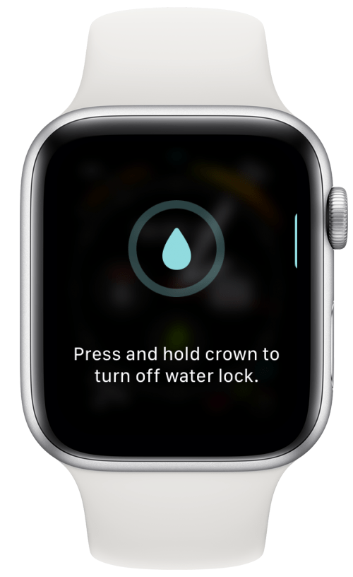Maintenez le bouton de la Digital Crown enfoncé jusqu'à ce que la montre éjecte l'eau. 
