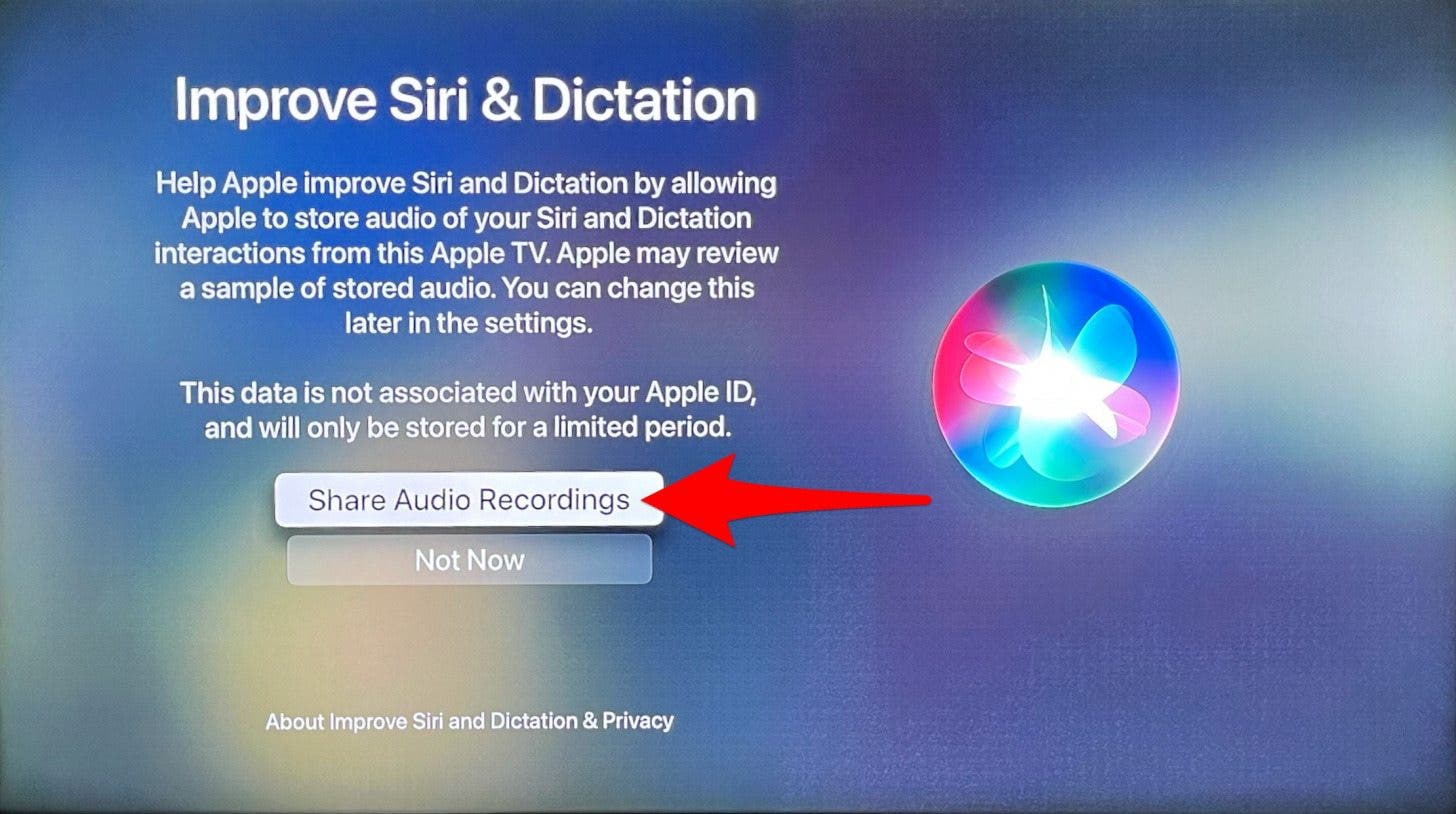 Enfin, vous pourrez aider à améliorer Siri et la dictée en cliquant sur Partager les enregistrements audio.