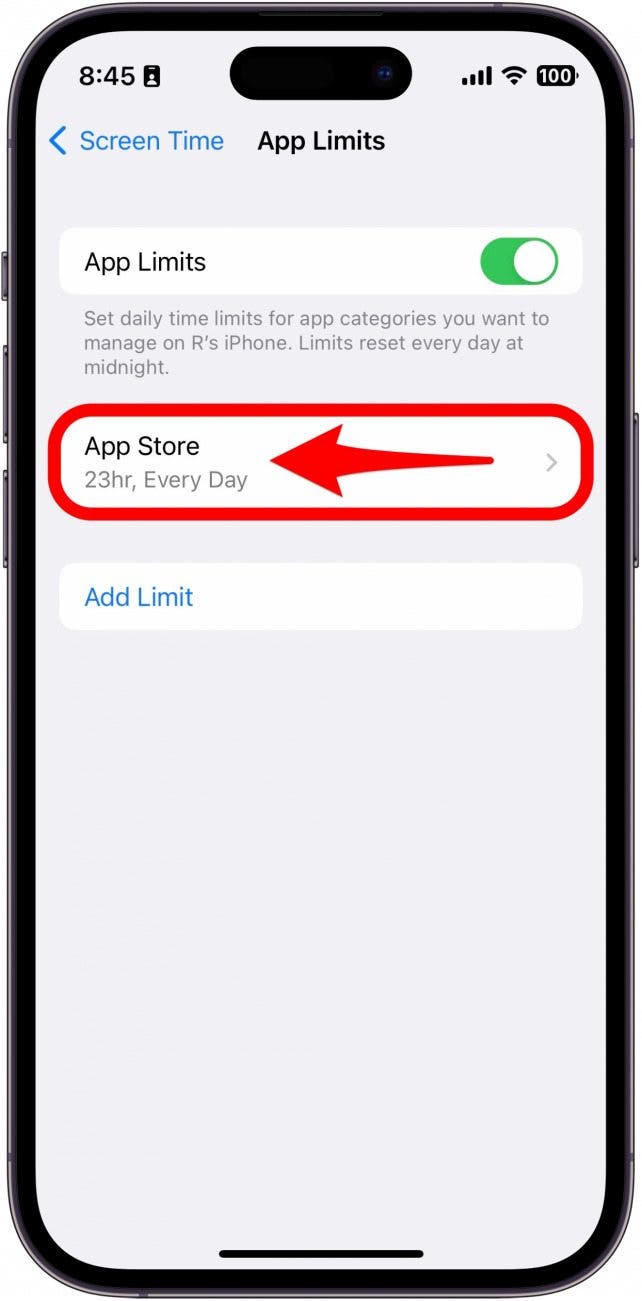 Si vous voyez une limite d'application pour l'App Store, balayez-la vers la gauche.