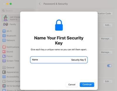 configuration de la clé de sécurité mac