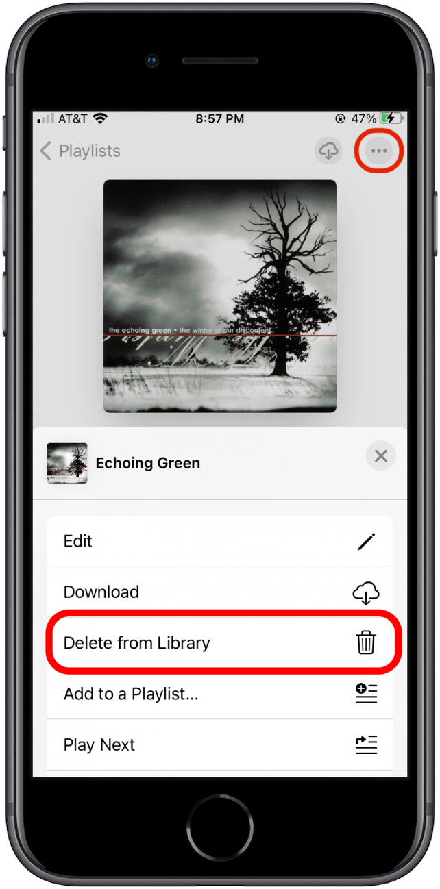 Sélectionnez l'option Supprimer de la bibliothèque dans le menu Apple Music.