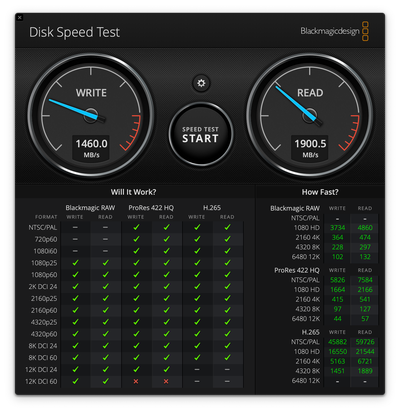 capture d'écran owc thunderbay test de vitesse blackmagic