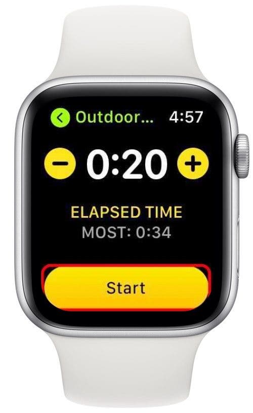 appuyez sur démarrer pour démarrer votre entraînement d'étalonnage Apple Watch