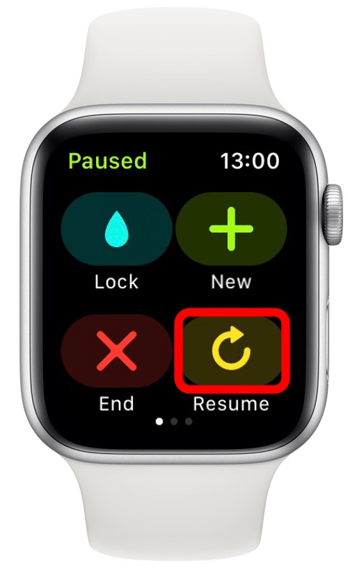 Appuyez sur reprendre pour continuer à suivre votre entraînement sur Apple Watch