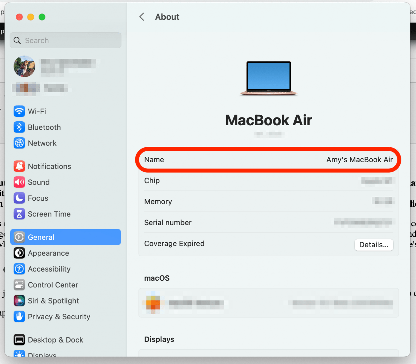cliquez sur le champ Nom comment renommer macbook