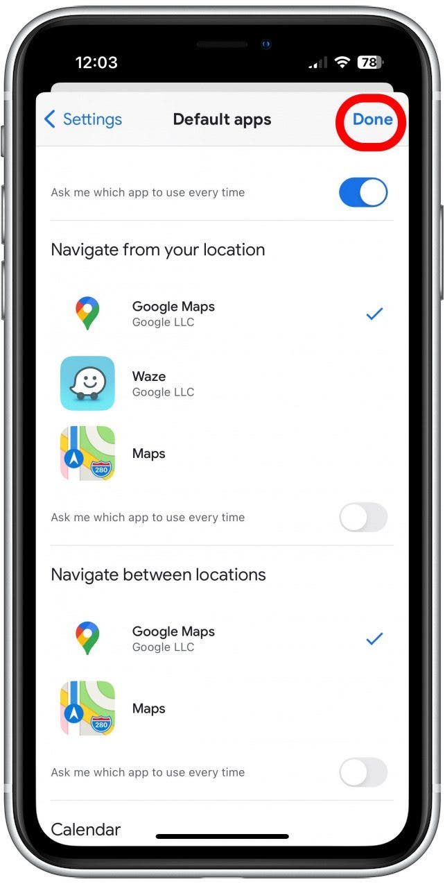 tap done comment faire de google maps par défaut sur iPhone