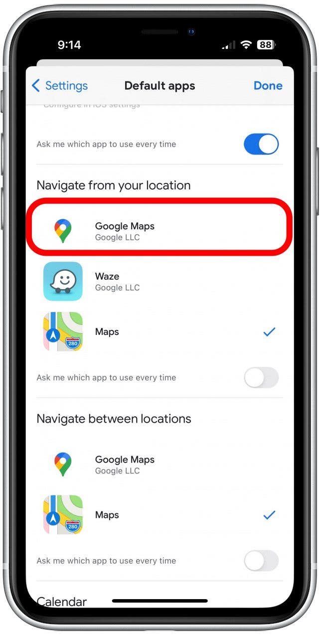 sélectionner Google Maps modifier la carte par défaut iphone