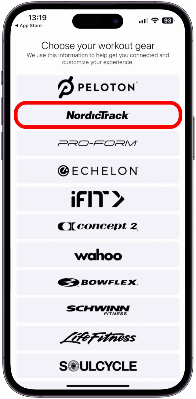 sélectionnez NordicTrack ici.