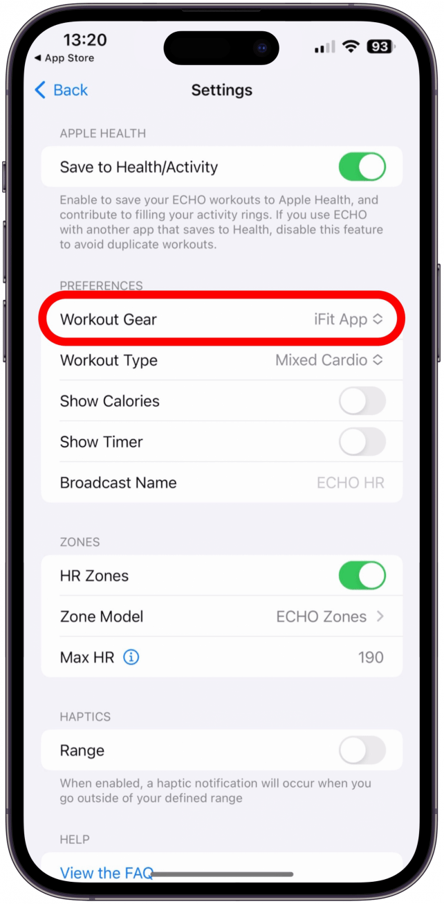 Si vous avez sélectionné iFit par accident, comme je l'ai fait la première fois, à côté de Workout Gear, appuyez sur iFit App