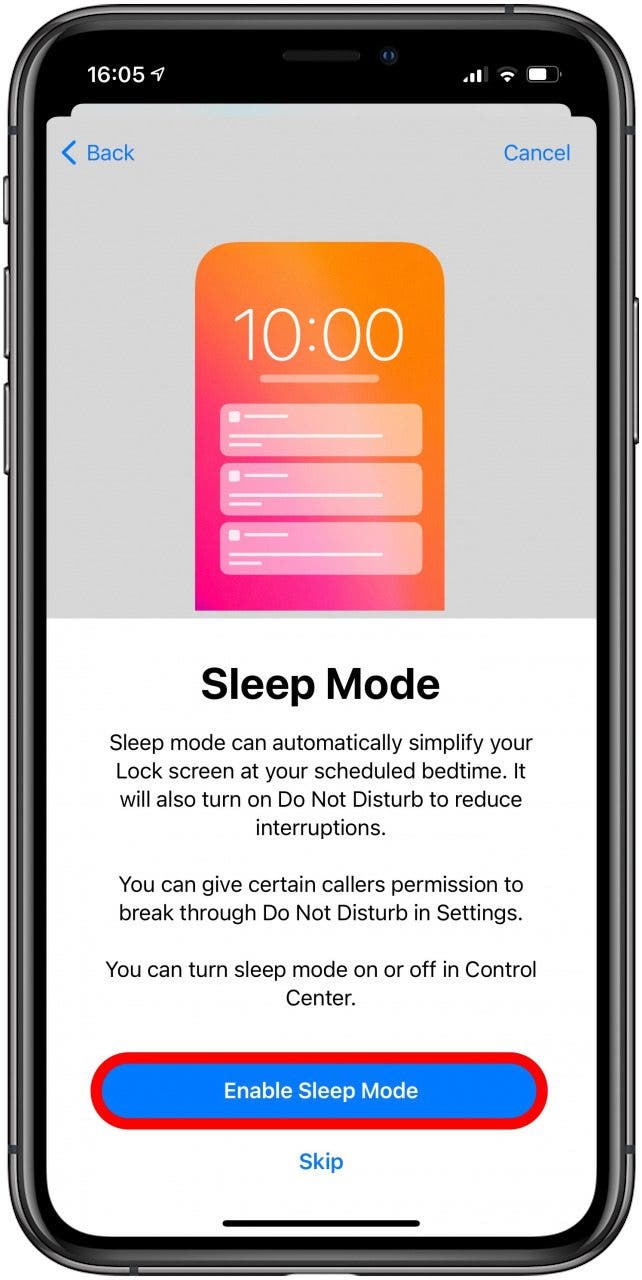 Appuyez sur Activer le mode veille pour activer automatiquement Ne pas déranger à l'heure de votre coucher. 