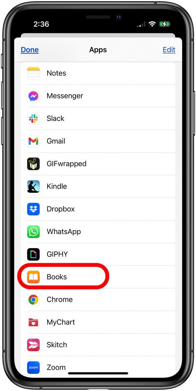 appuyez sur les livres pour créer des pdf sur iphone