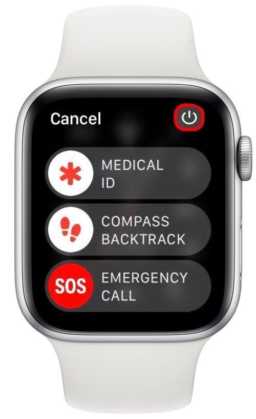 Appuyez sur l'icône d'alimentation pour éteindre votre Apple Watch.