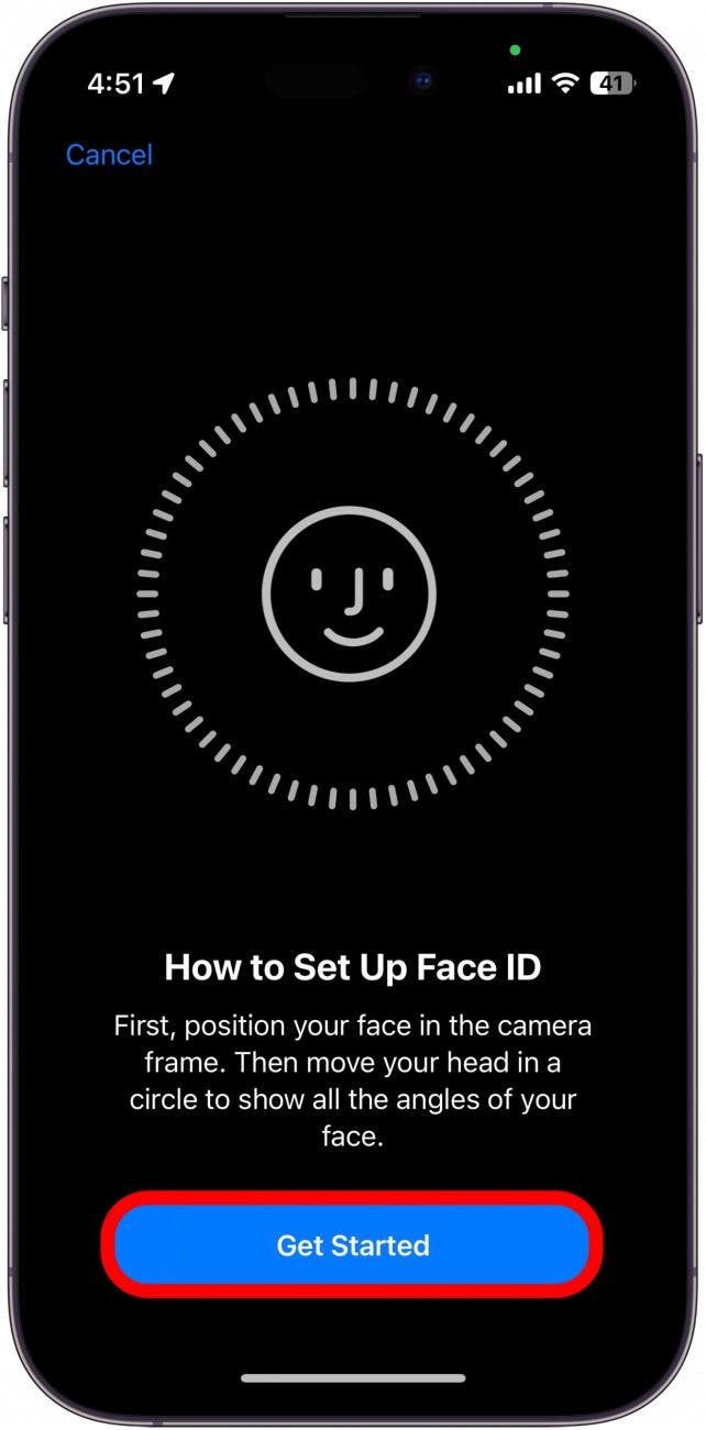 Appuyez sur Commencer et votre iPhone commencera à scanner votre visage.