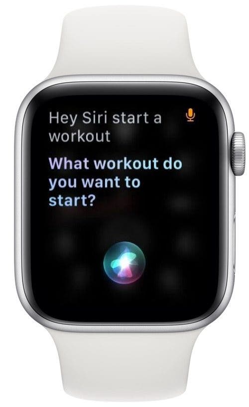 Capture d'écran Apple Watch montrant comment demander à Siri de démarrer une séance d'entraînement