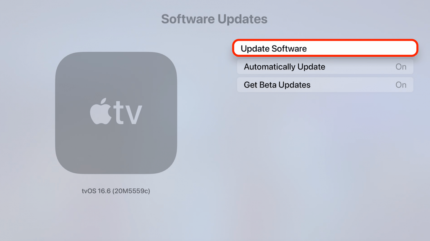 Recherchez les mises à jour Apple TV et installez la mise à jour logicielle si elle n'est pas à jour.