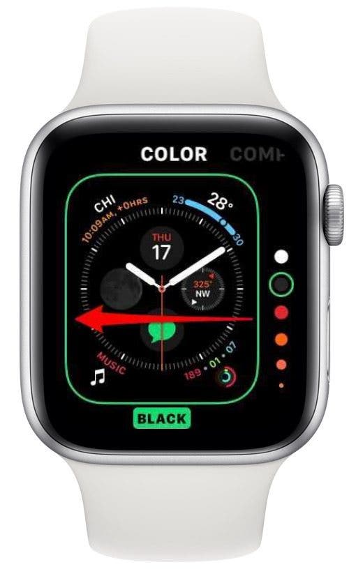 Balayez vers la gauche pour accéder au menu des complications de votre Apple Watch