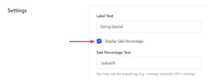 Emplacement de l'option Afficher le pourcentage de vente du module, capture d'écran annotée