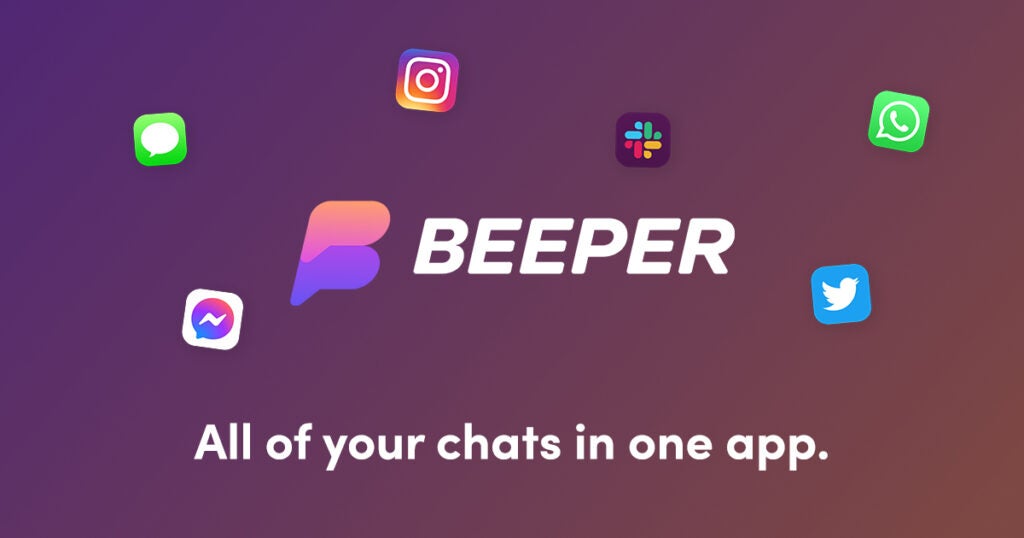 Logo Beeper entouré d'icônes de médias sociaux