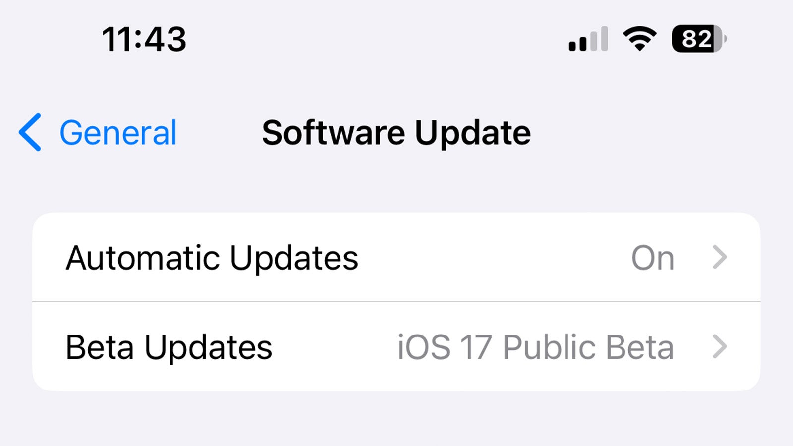 Menu de mise à jour du logiciel dans iOS 17