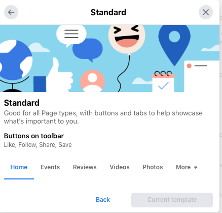Interface standard de la page Facebook
