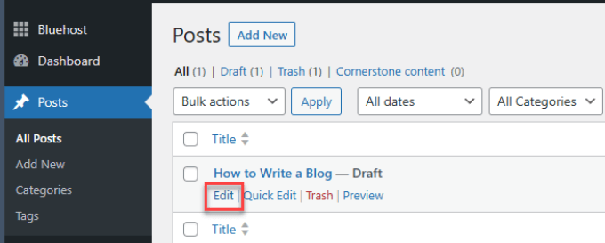 Modifier un article de blog dans WordPress