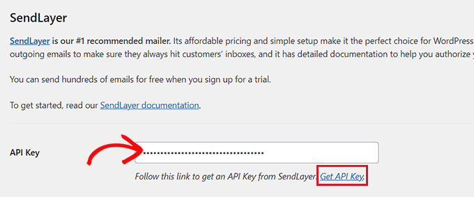 Ajouter la clé API SendLayer