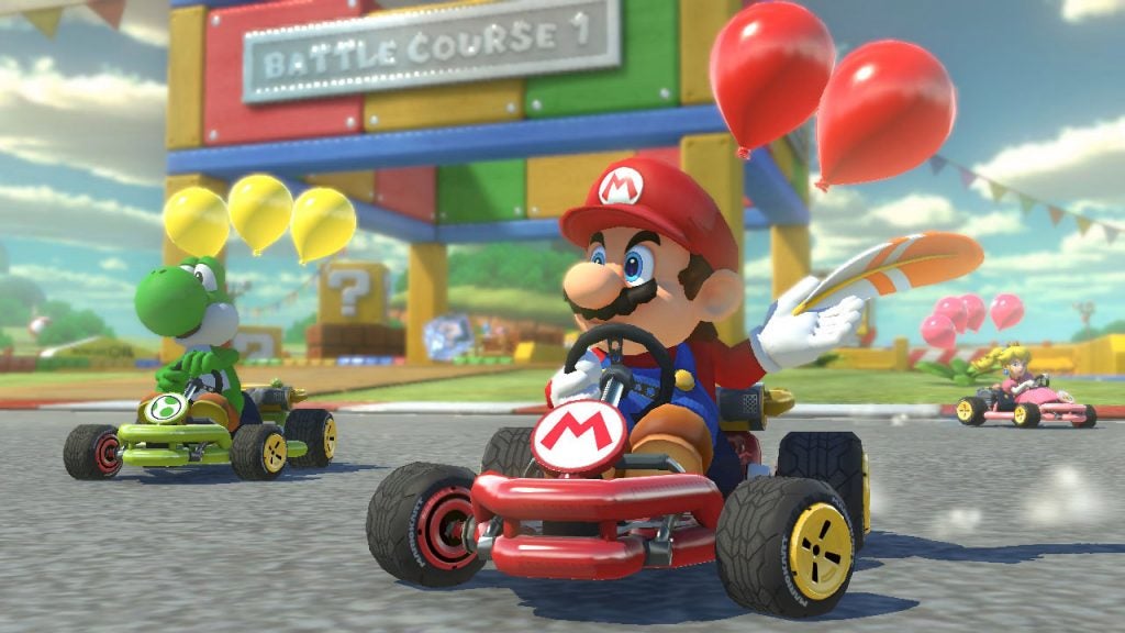 Une scène d'un jeu de Mario Racing appelé Mario Kart