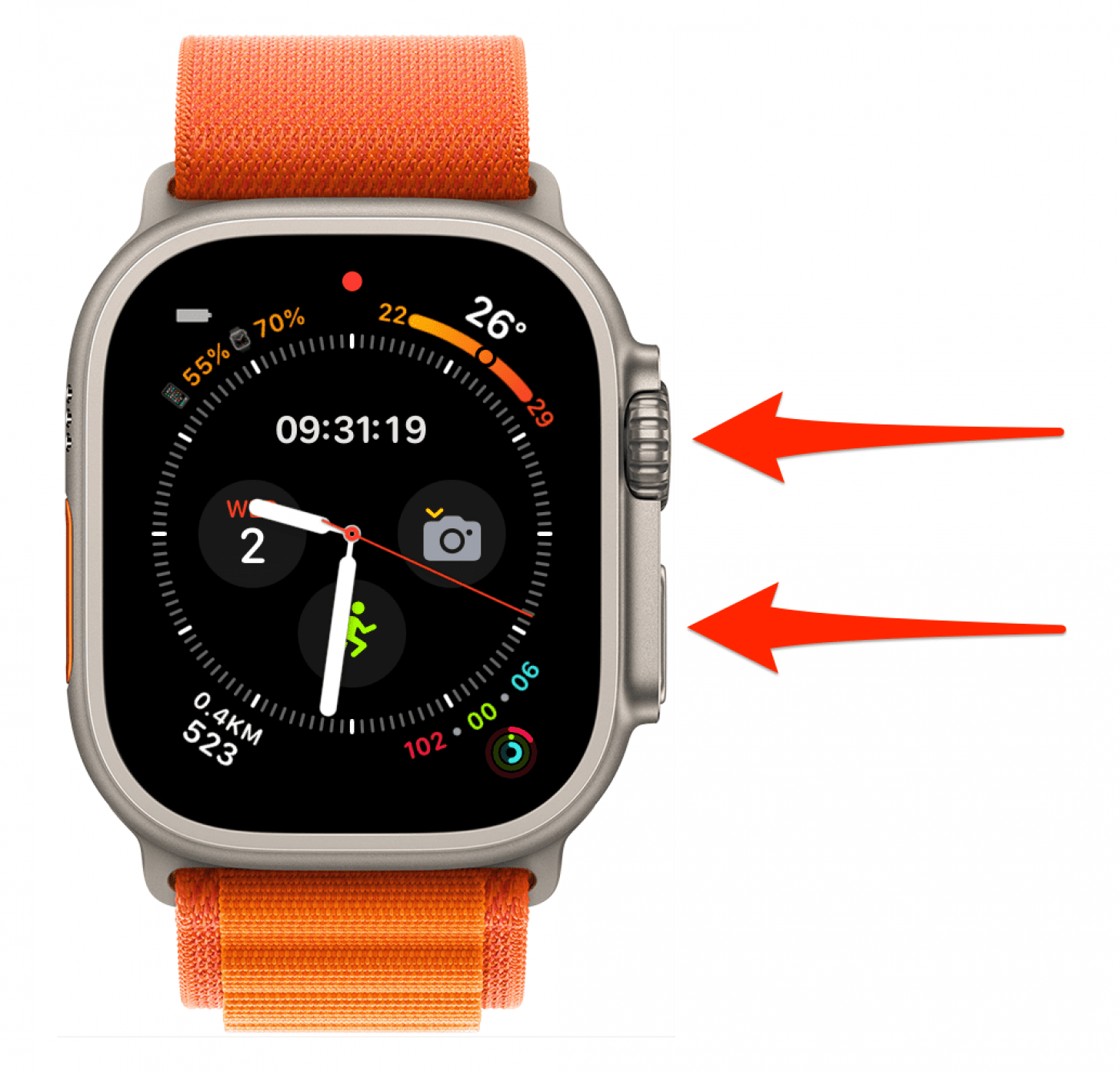 Pour forcer le redémarrage ou la réinitialisation matérielle de l'Apple Watch : maintenez simultanément le bouton latéral et la couronne numérique pendant 10 secondes, puis relâchez-les.