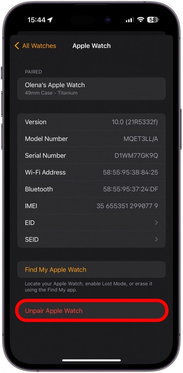 Dissociez votre Apple Watch de l’application Watch de votre iPhone, puis associez-la à nouveau.