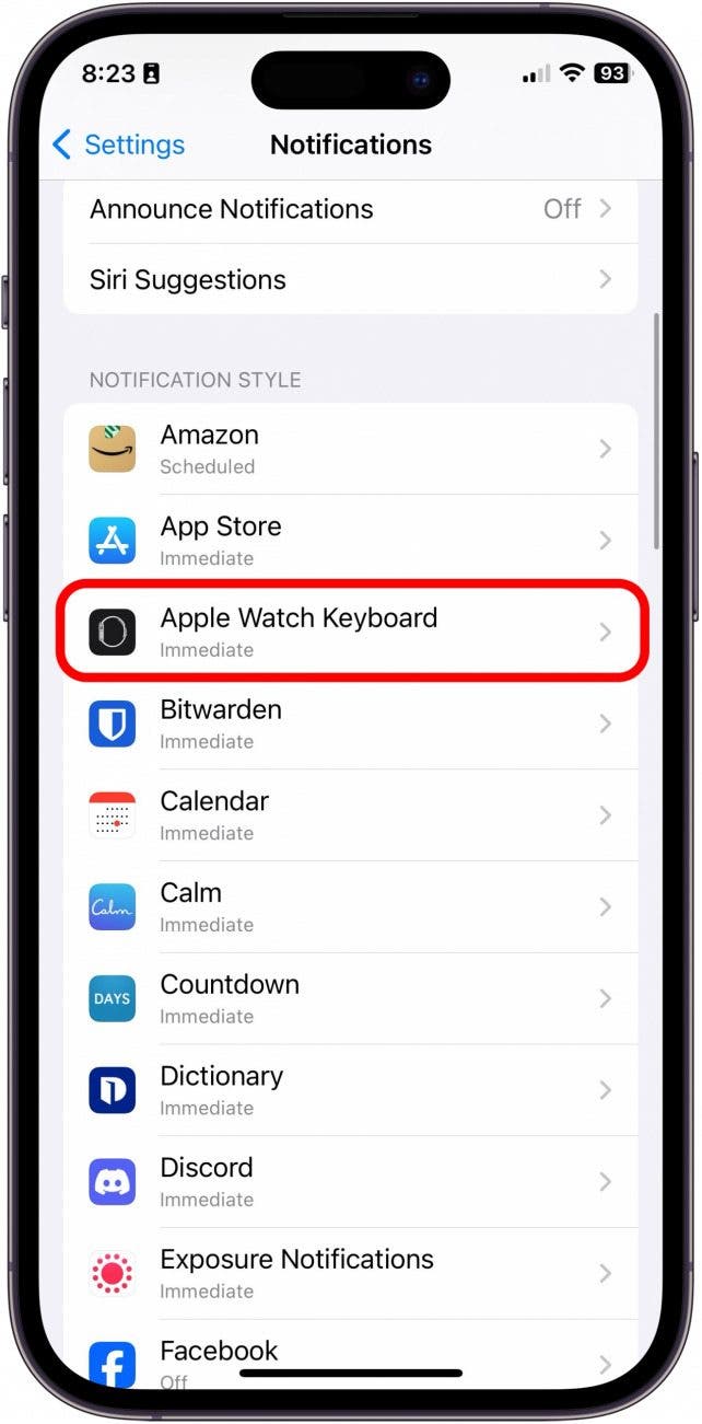 notifications du clavier de l'Apple Watch