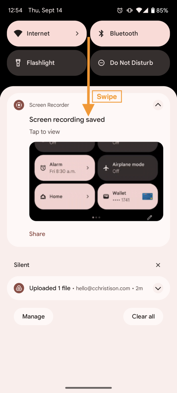 Enregistrement d'écran Android enregistré dans des fichiers
