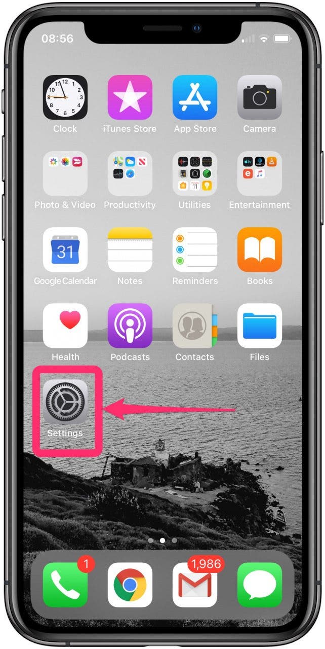 un écran d'iPhone avec l'icône des paramètres encerclée