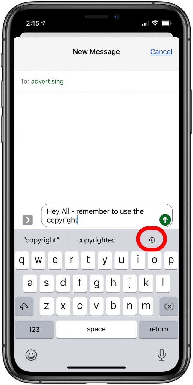 clavier iphone symbole de droit d'auteur
