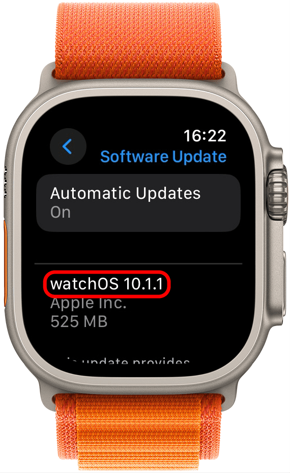 Ensuite, confirmez que votre montre exécute watchOS 10.1 ou version ultérieure (et non watchOS 10.0).