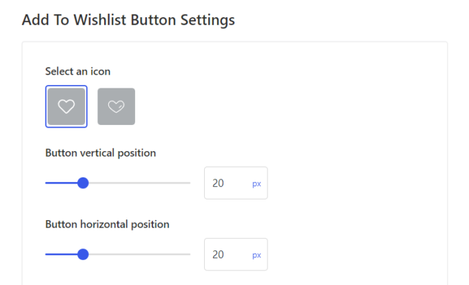 Options pour configurer le bouton Liste de souhaits