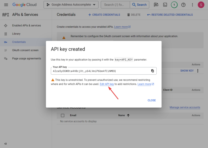 modifier la clé API de Google Cloud