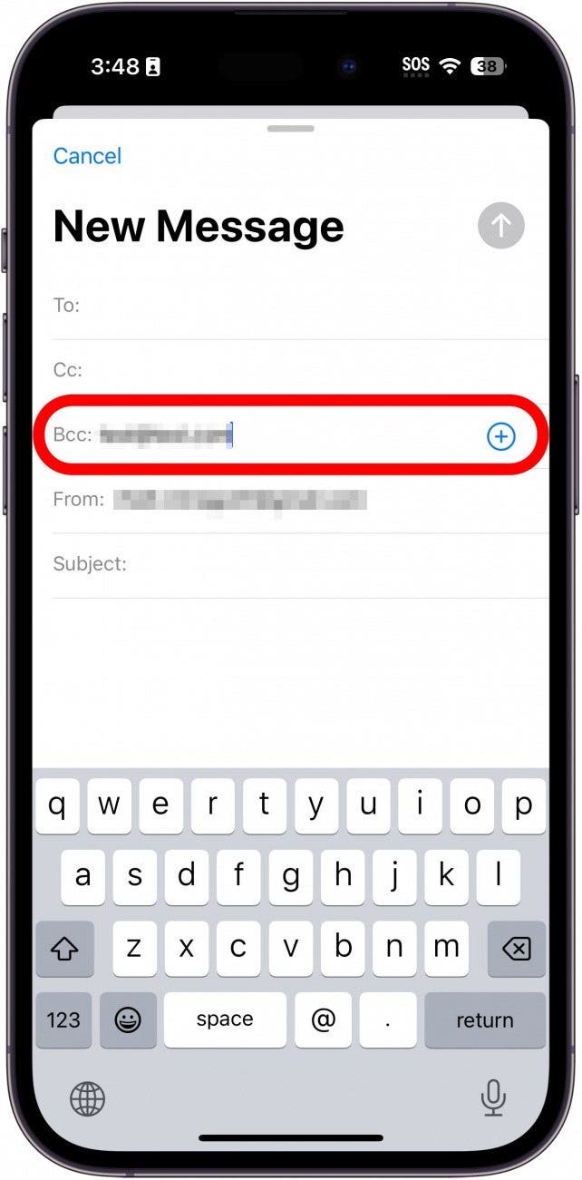application de messagerie iphone avec champ à entouré en rouge